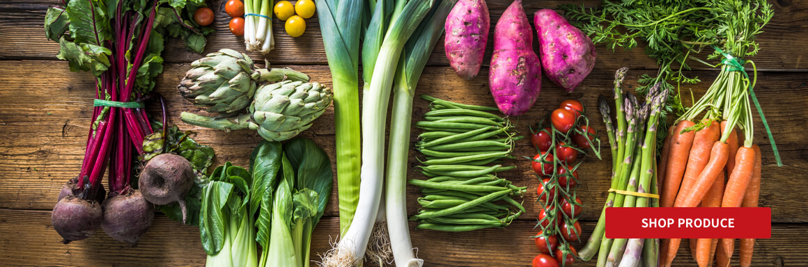 variety of produce on a wooden background